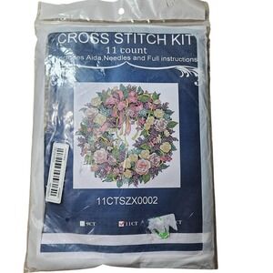 Floral Rose Wreath Cross Stitch Kit 11CT‎ Picture 45x45cm Fabric New Needles